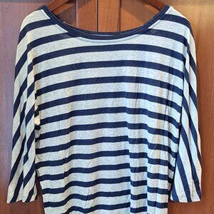 Ann Taylor LOFT Striped SHEER Blouse 3/4 Sleeve Navy & White Boat Neck